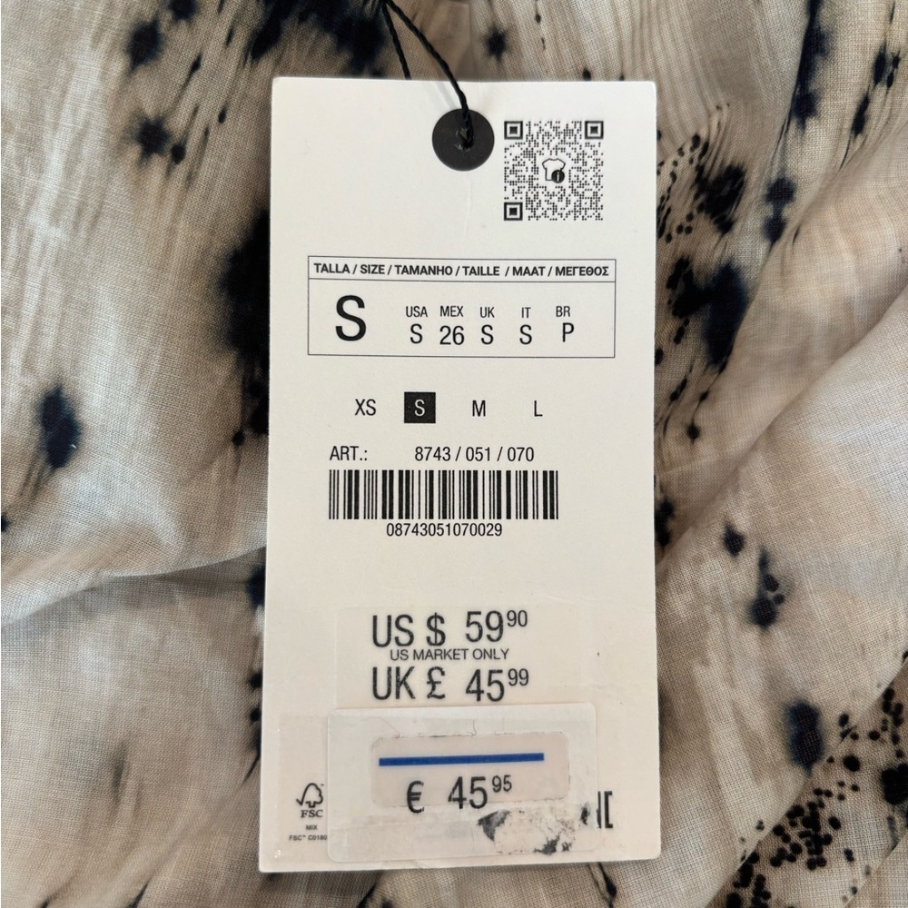 NWT Zara VOLUMINOUS PRINTED TOP ZW COLLECTION Black/Ecru Size Small - Picture 8 of 9